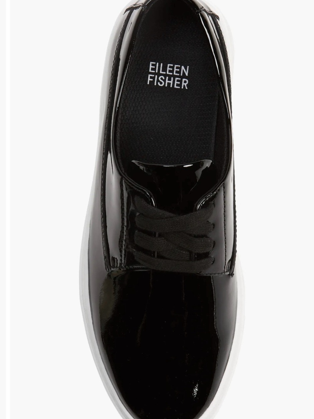 Eileen Fisher Prop Patent Leather Lace-Up Sneaker with White Sole